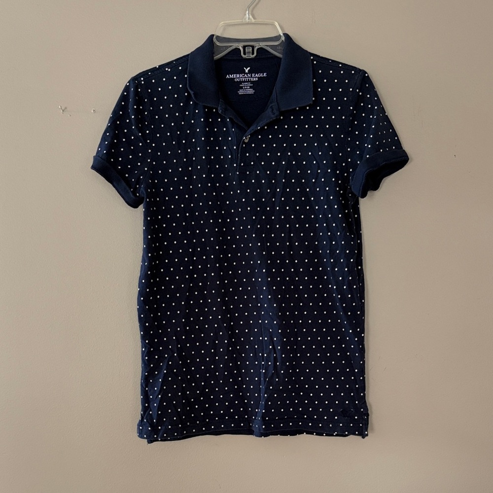 American Eagle Outfitters Dark Blue Polka Dot Polo